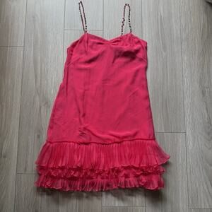 Rebecca Taylor Hot Pink Cocktail Silk Dress Ruffles Sz6